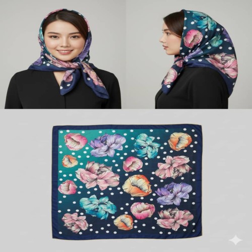روسری نخی قد 120 طرح گل رنگ بندی
